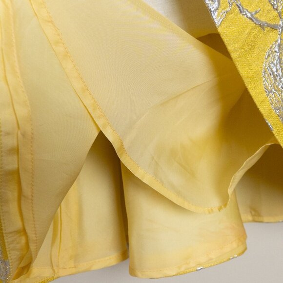 Mandi Line Jacquard Dress Lace Up Top Midi Skirt Set Embellished Yellow XS/S - Picture 14 of 15